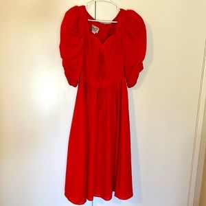 Vintage Red Puffy Sleeve Eyelet Dress - Circle T by Marilyn Lenox. Size 5-6